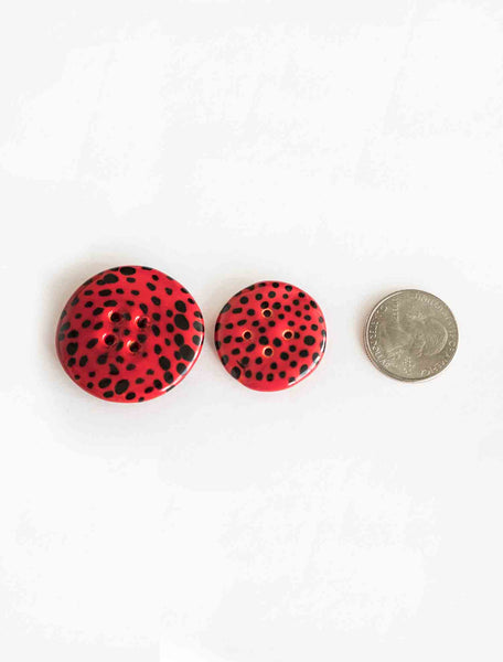 Handmade ceramic button: Red with Black polka dots Large