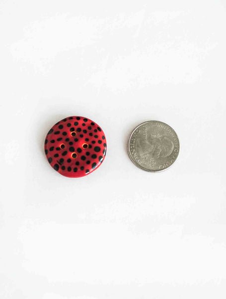 Handmade ceramic buttons: Red with Black polka dots, medium