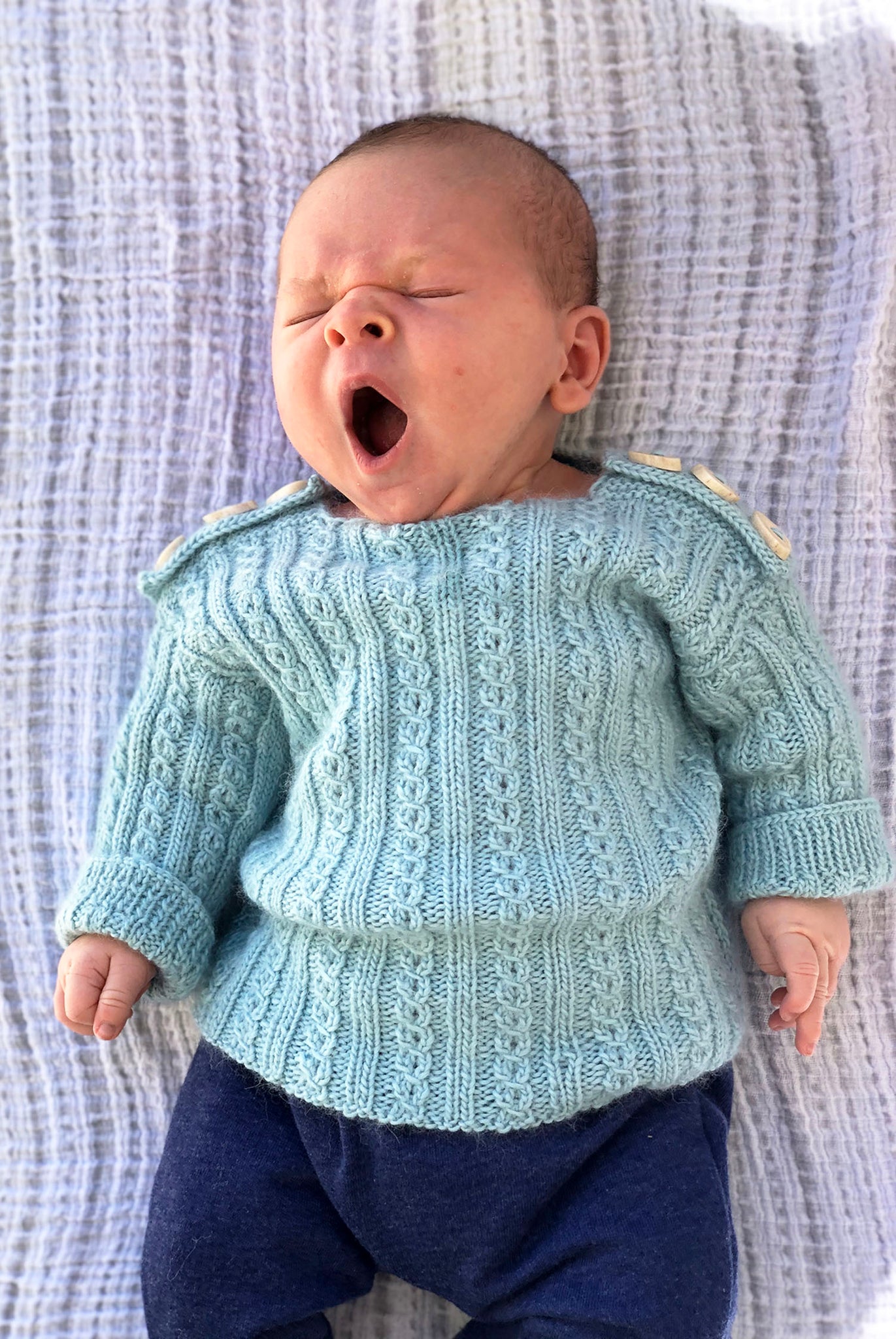 Blue Sweater for Little Girl, Hand Knit Sweater, Size 2-3 Years
