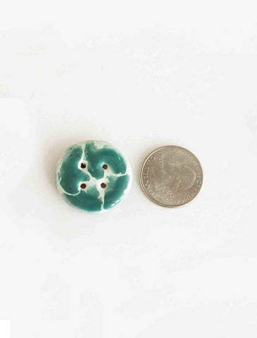 Handmade ceramic button: Giraffe Turquoise & White Medium