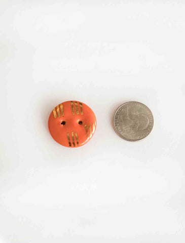 Handmade ceramic buttons: Orange with Gold Stripes medium