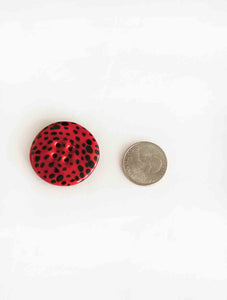 Handmade ceramic button: Red with Black polka dots Large