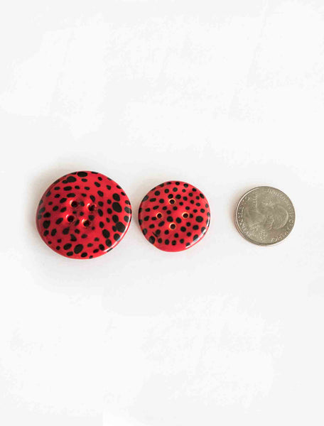 Handmade ceramic buttons: Red with Black polka dots, medium